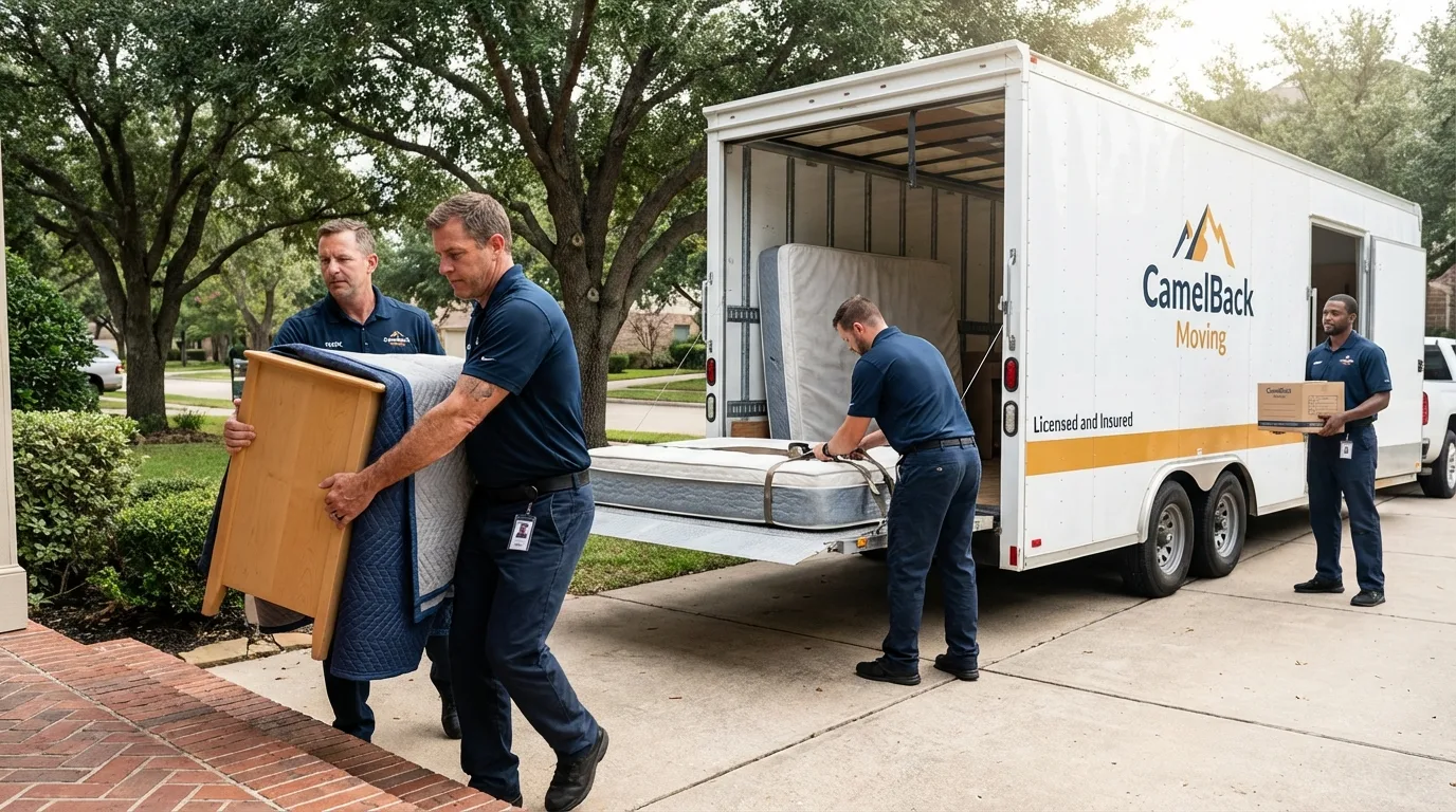 Crew loading residential truck for cross-state move from Brown City, MI